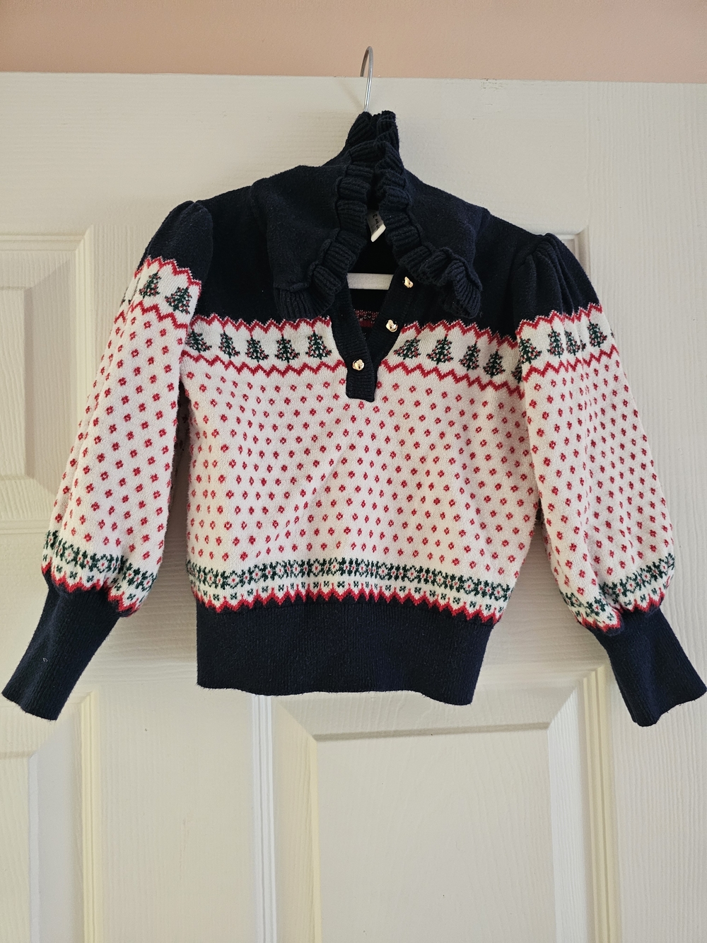 Janie and Jack Navy Fair Isle Ruffle Collar Sweater